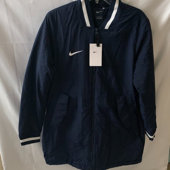 NIKE Dugout Long Full Zip Parka Jacket in Navy/White Sz LARGE - Picture 1 of 9